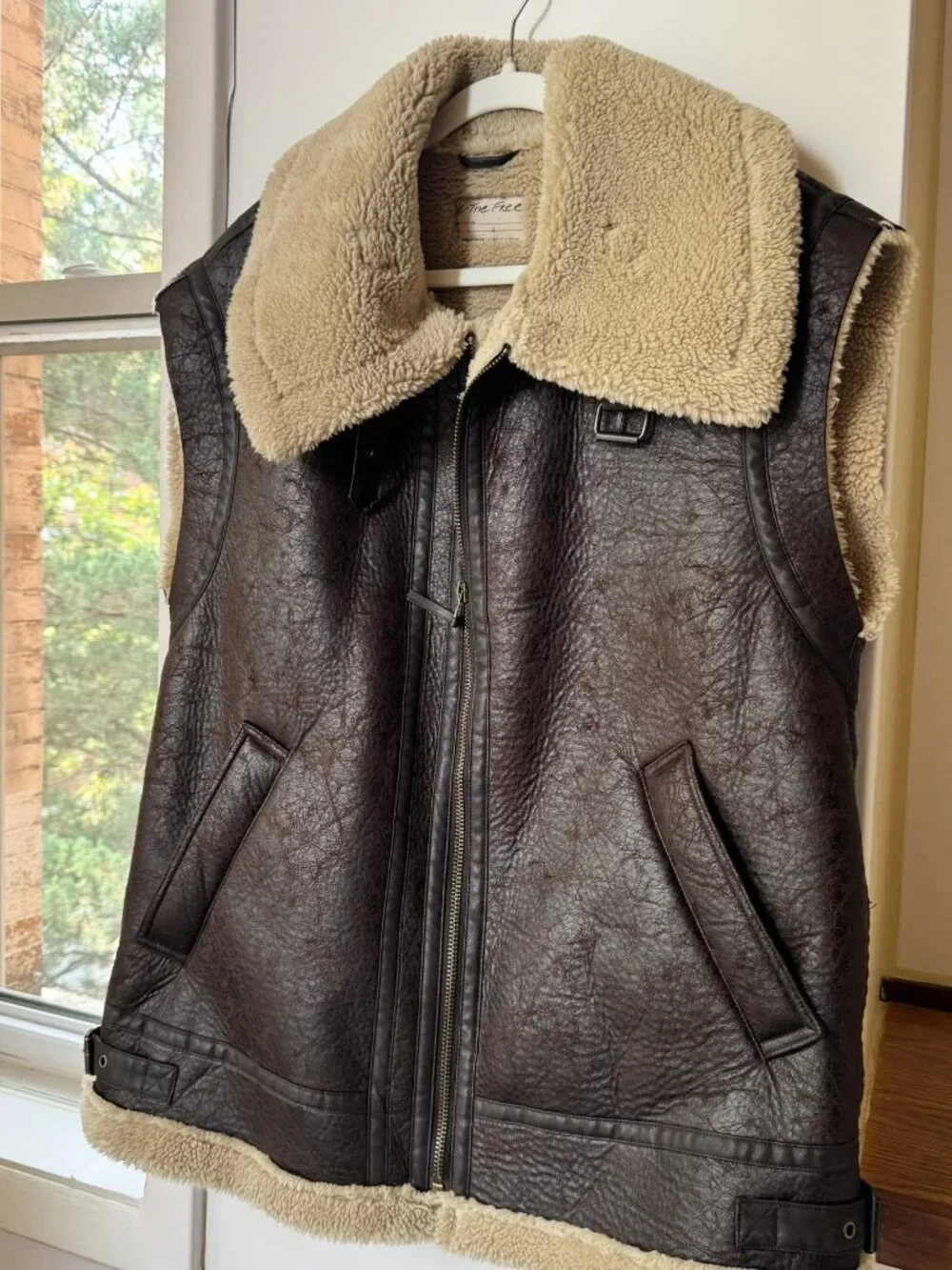 New Free People Bad Habits Cozy Sherpa Lined Oversized Vest Brown Large